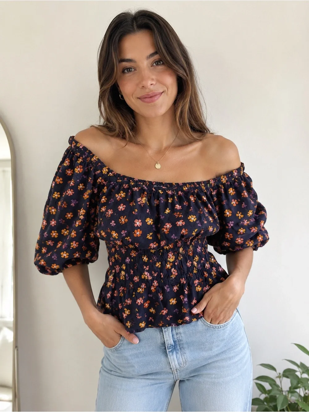 Madewell Aloha Floral Puff Sleeve Blouse SZ S